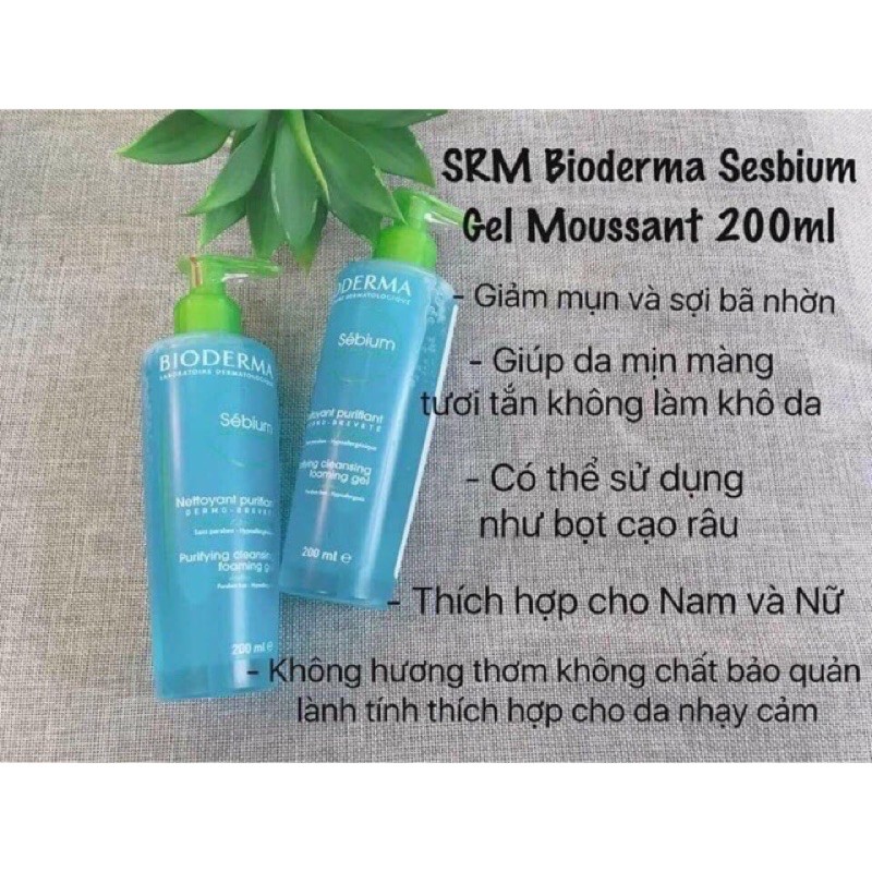 Sữa rửa mặt Bioderma gel tạo bọt cho dầu và da hỗn hợp Sebium Gel Moussant - 200ml Pháp