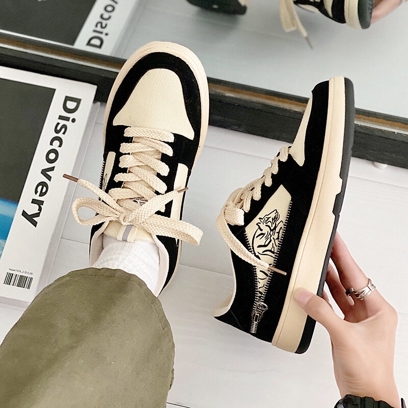 Giày thể thao RENBEN vải canvas đế bằng phối dây kéo thời trang cho nam