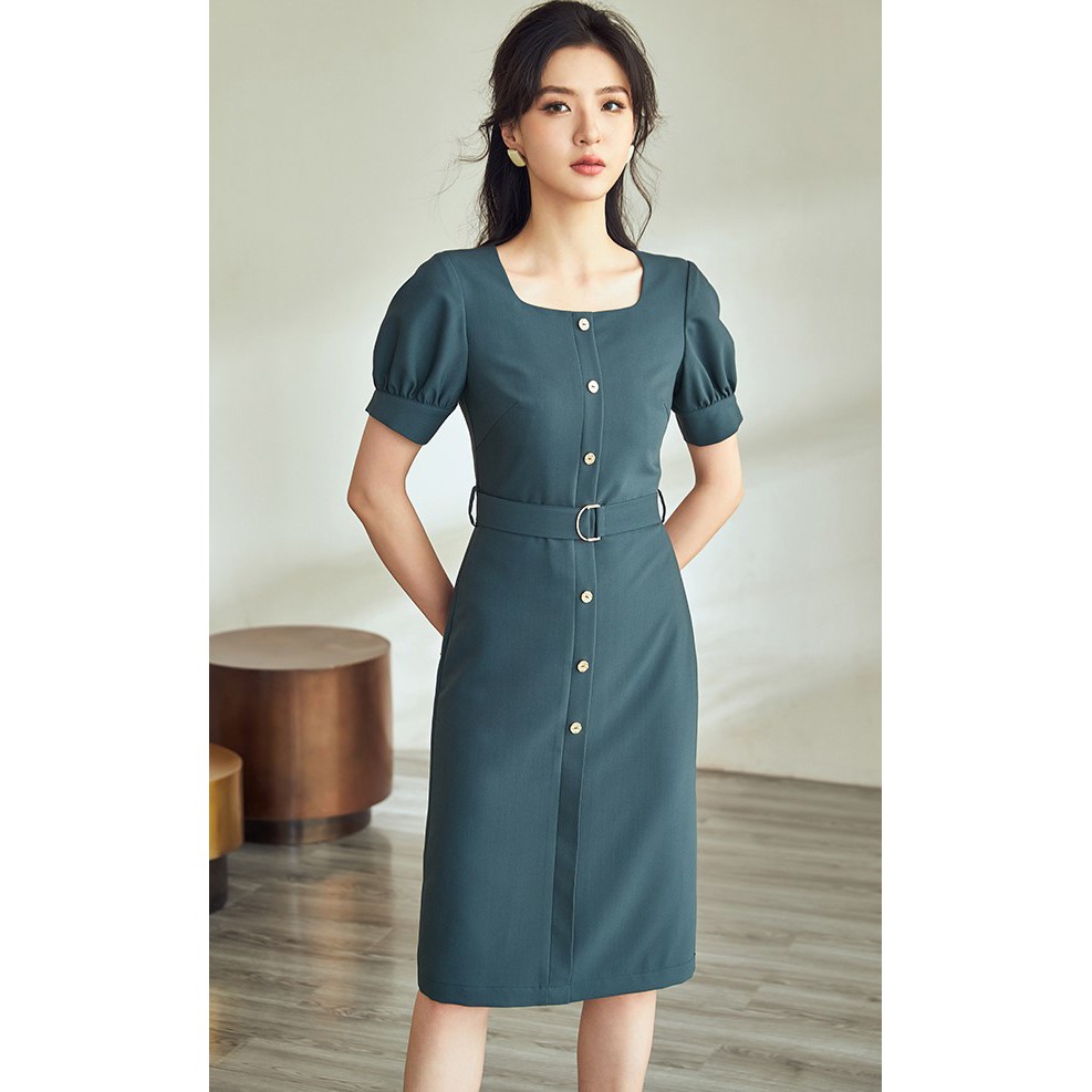 Đầm tay phồng ngắn nhỏ dáng váy suông chữa A trang trọng