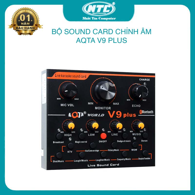 Bộ sound card bluetooth AQTA V9 Plus thu âm livestream karaoke chuyên nghiệp (đen)