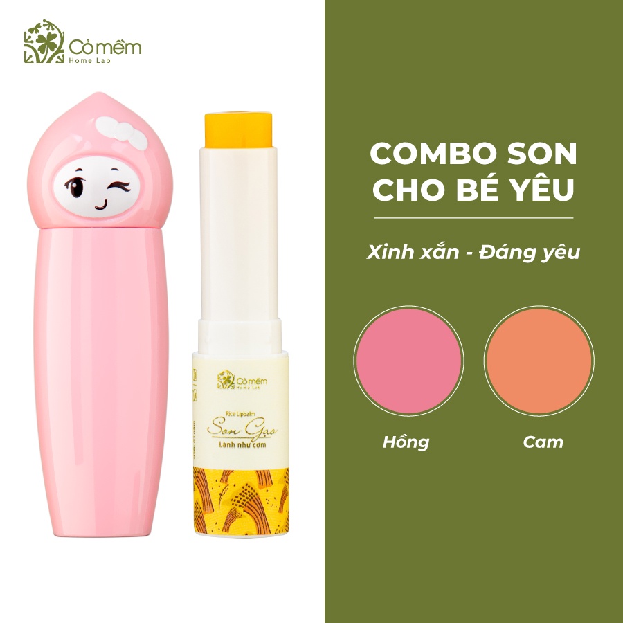 Bộ Son Môi Cho Bé - Son Dưỡng Môi  Và Son Màu - Son Cho Bé - Son Cỏ Mềm - An Toàn Cho Bé Cỏ Mềm