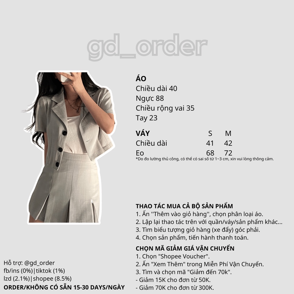 B43|Set bộ vest công sở hàn quốc đẹp ngắn tay trẻ trung kèm chân váy gd_order