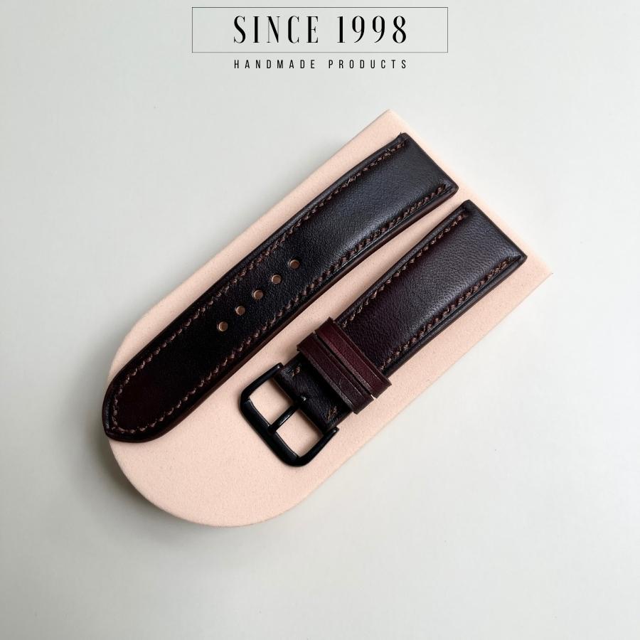 Dây Đồng Hồ Da Bò Nam 20mm 22mm 24mm, Da Thật, Handmade, Chống Nước, Chính Hãng, Màu Nâu Đậm, Bảo Hành 12 Tháng