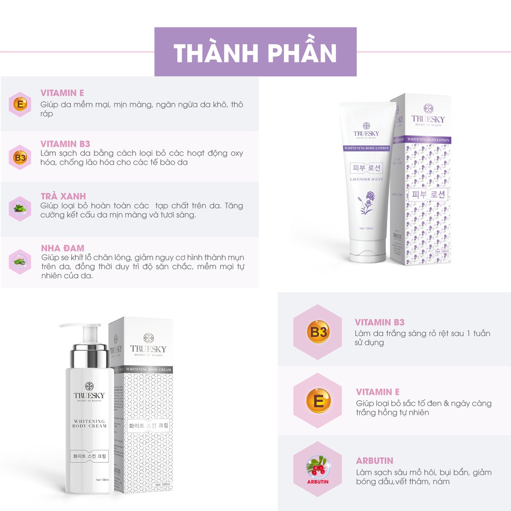 Bộ tắm trắng body Truesky hương nước hoa Pháp gồm 1 chai ủ trắng 100ml & 1 chai dưỡng trắng Lavender 100ml | BigBuy360 - bigbuy360.vn