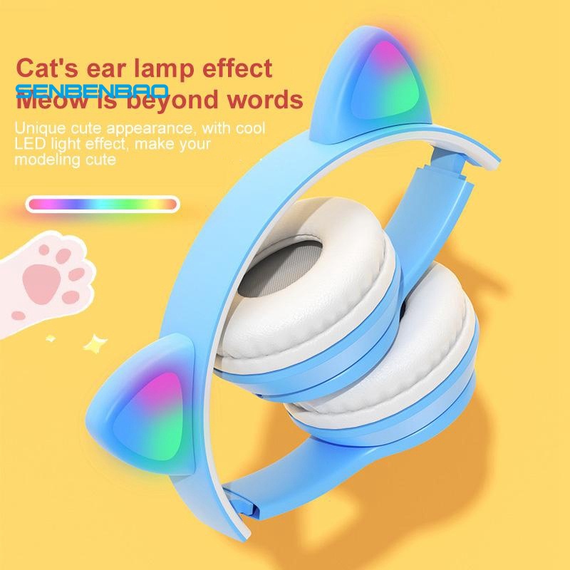Tai Nghe Bluetooth Hình Tai Mèo P47M Kèm Mic Thoại