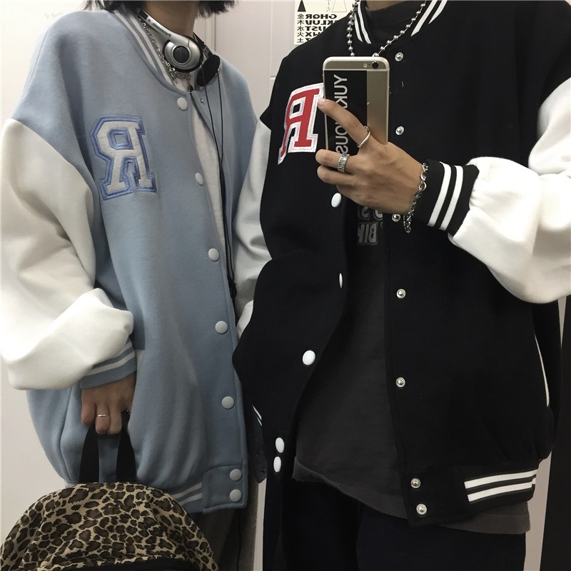 (A5000) áo khoác bóng chày ulzzang bomber M L XL hai màu xanh đen(kèm video) | BigBuy360 - bigbuy360.vn