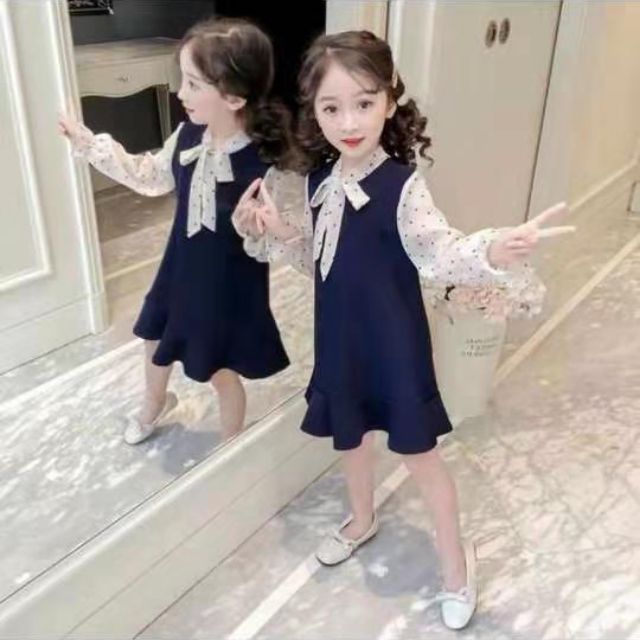 Váy thu đông hàng Quảng châu cao cấp cực xinh cho bé yêu( 4 - 8 tuổi)kèm ảnh thật