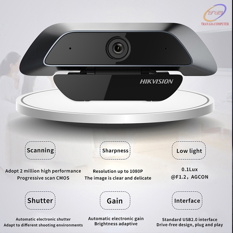 Webcam hikvision DS U12 full HD 1080P 2K, Wedcam máy tính có mic cho máy tính để học online, họp, Livestream