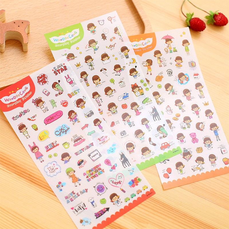 Bộ 6 tờ Sticker Hàn Quốc Wandoocong Day&Day