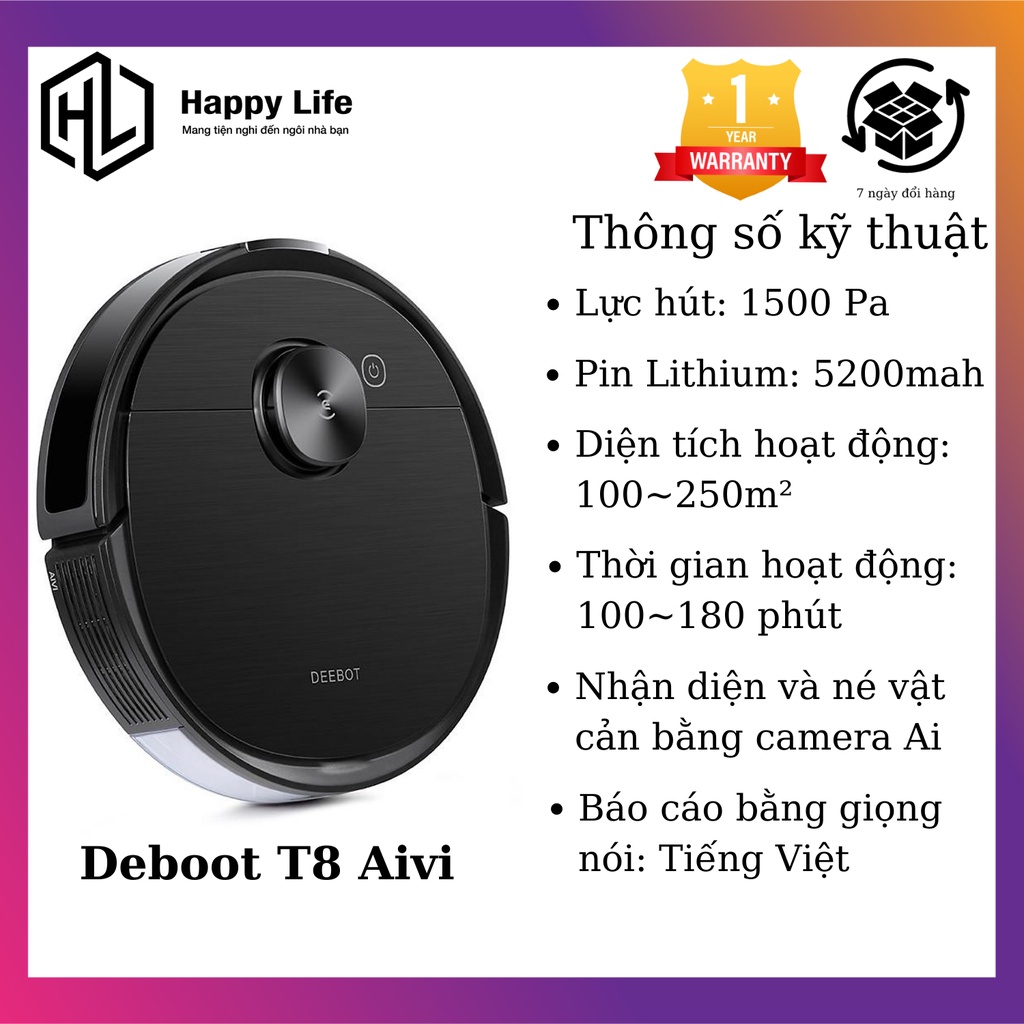 Robot hút bụi lau nhà Ecovacs Deebot T8 Aivi - Hàng Nhập Khẩu