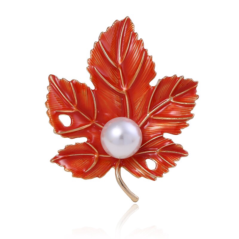 Ghim Cài Áo Hình Lá Phong Đính Ngọc Trai Nhân Tạo Thời Trang