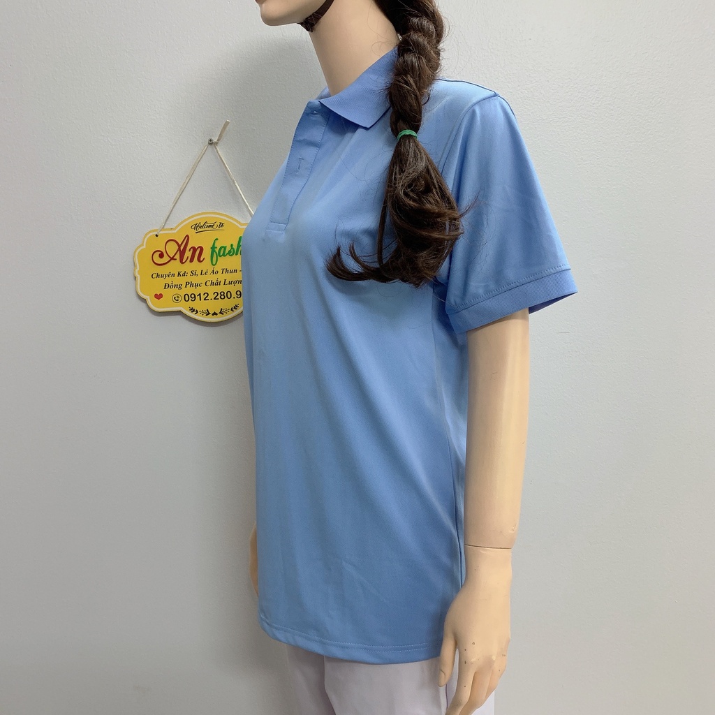 Áo polo màu xanh pastel mặc sáng da vải poly Thái cao cấp cho nam nữ _ Hình chụp thật