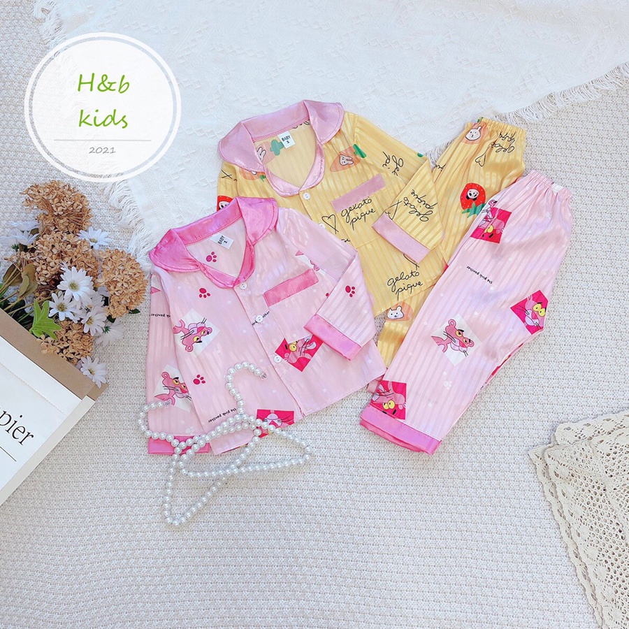 Set Bộ Mặc Nhà Pijama Lụa Gấm Cao Cấp Cho Bé - Họa Tiết Ngộ Nghĩnh Đáng Yêu