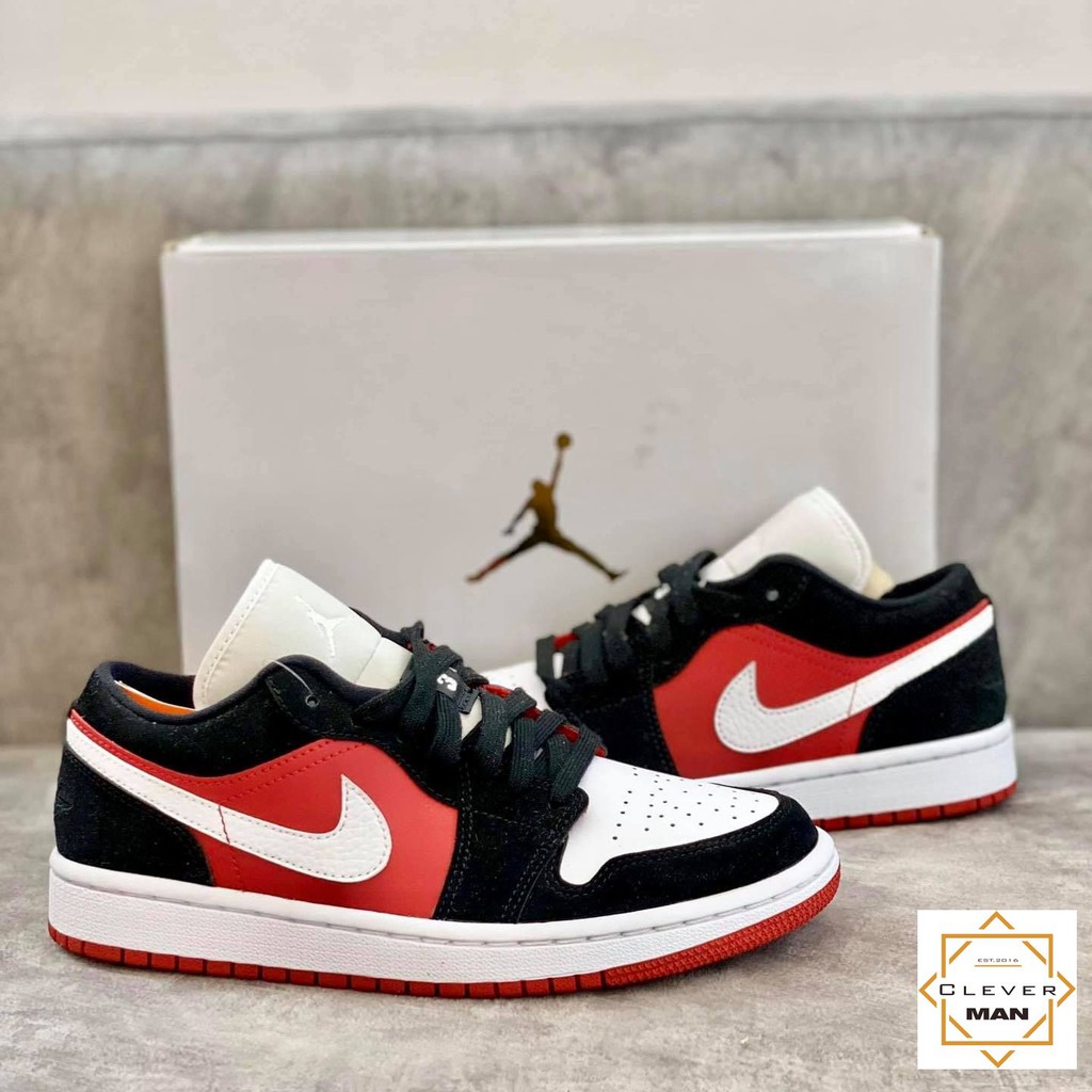 (FREESHIP+HỘP) Giày thể thao AIR JORDAN 1 Low Black White Gym Red Đen đỏn mũi trắng cổ thấp