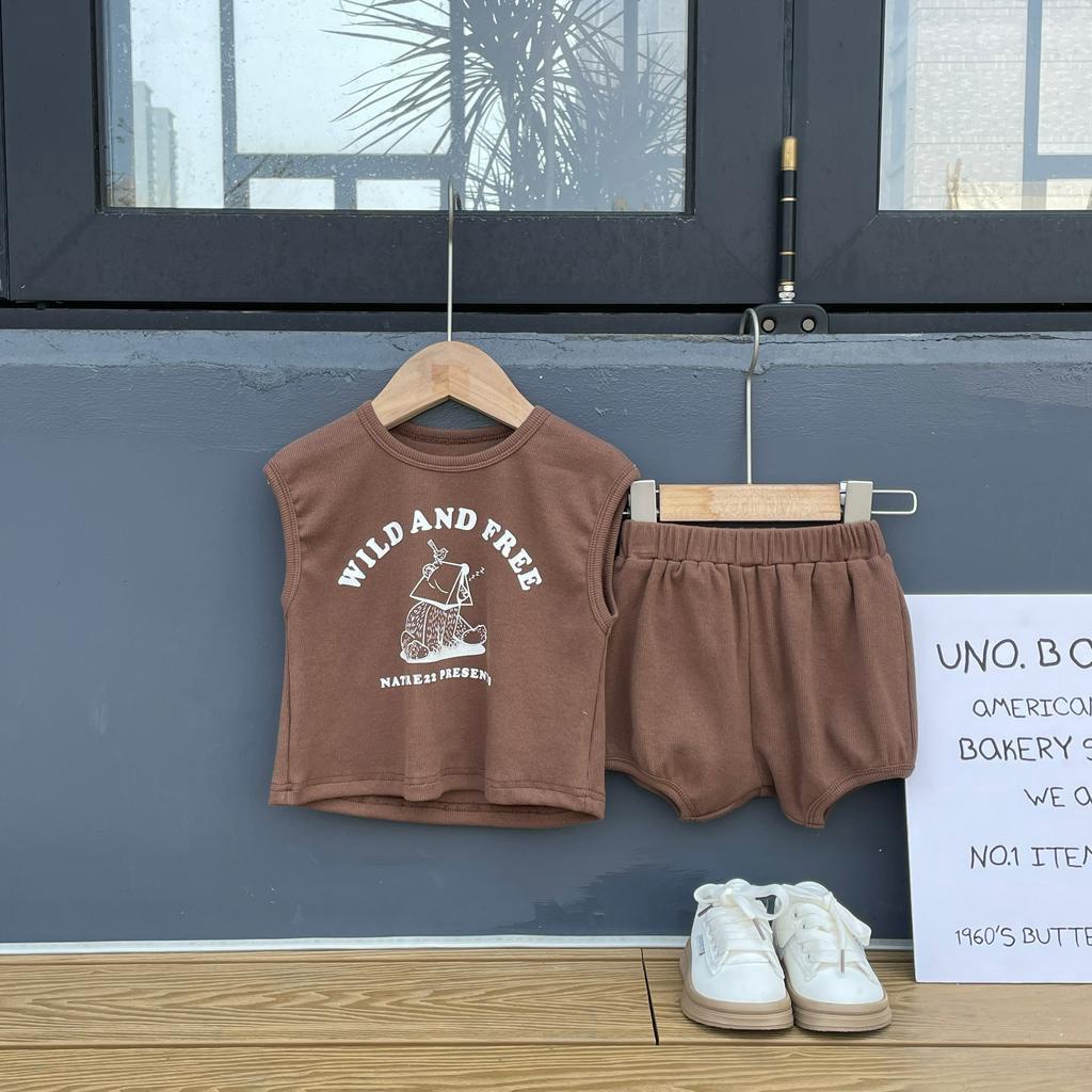 Set Áo Thun Ba Lỗ + Quần Short Thời Trang Mùa Hè Dễ Thương Cho Bé
