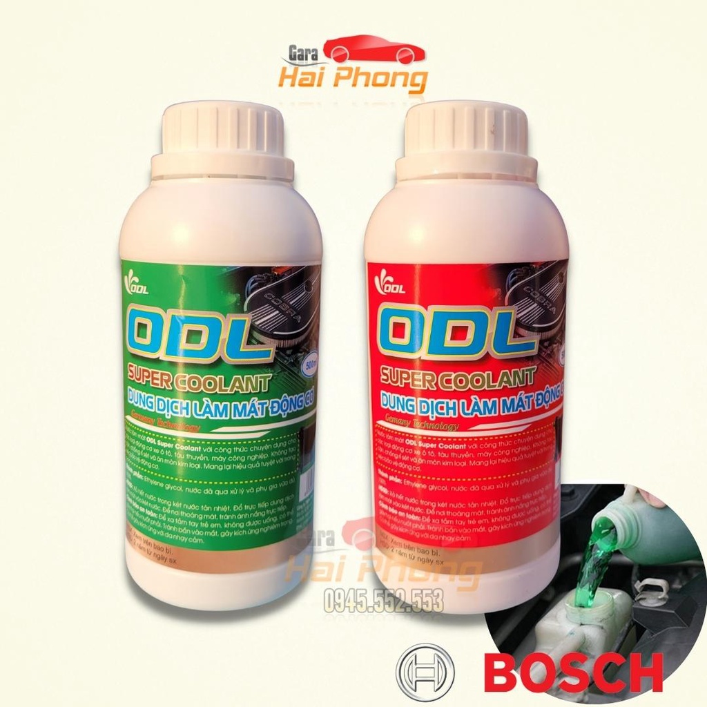 Nước làm mát động cơ ô tô hãng ODL màu xanh, màu đỏ 500ml chuẩn công nghệ Đức