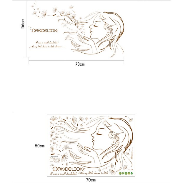 Decal trang trí tường - Cô Gái Thổi Bồ Công Anh Nâu 02