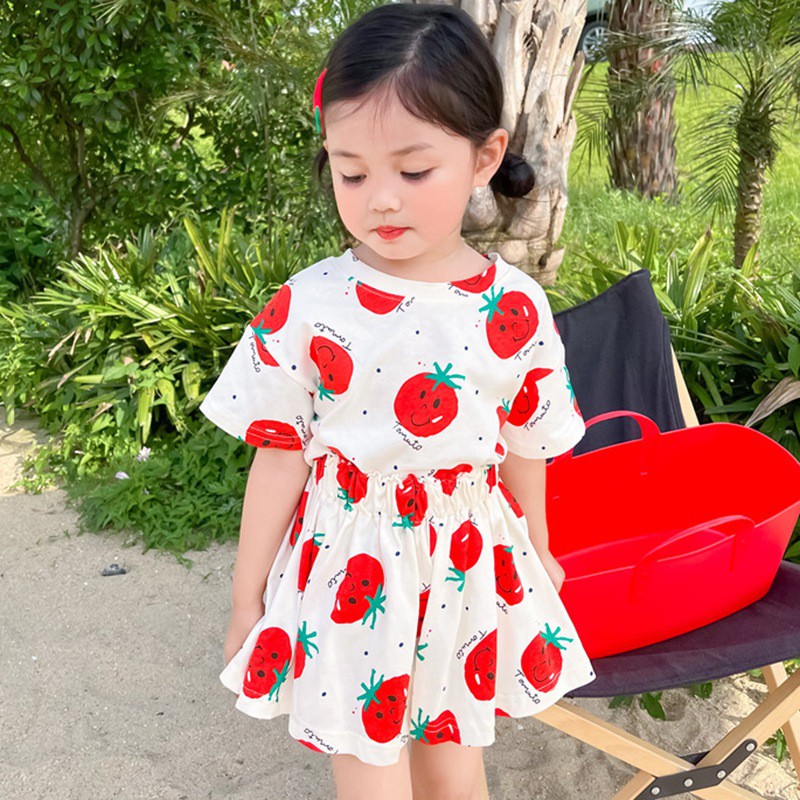 Bộ Áo Ngắn Tay + Chân Váy Thể Thao Mùa Hè Mới Cho Bé Gái