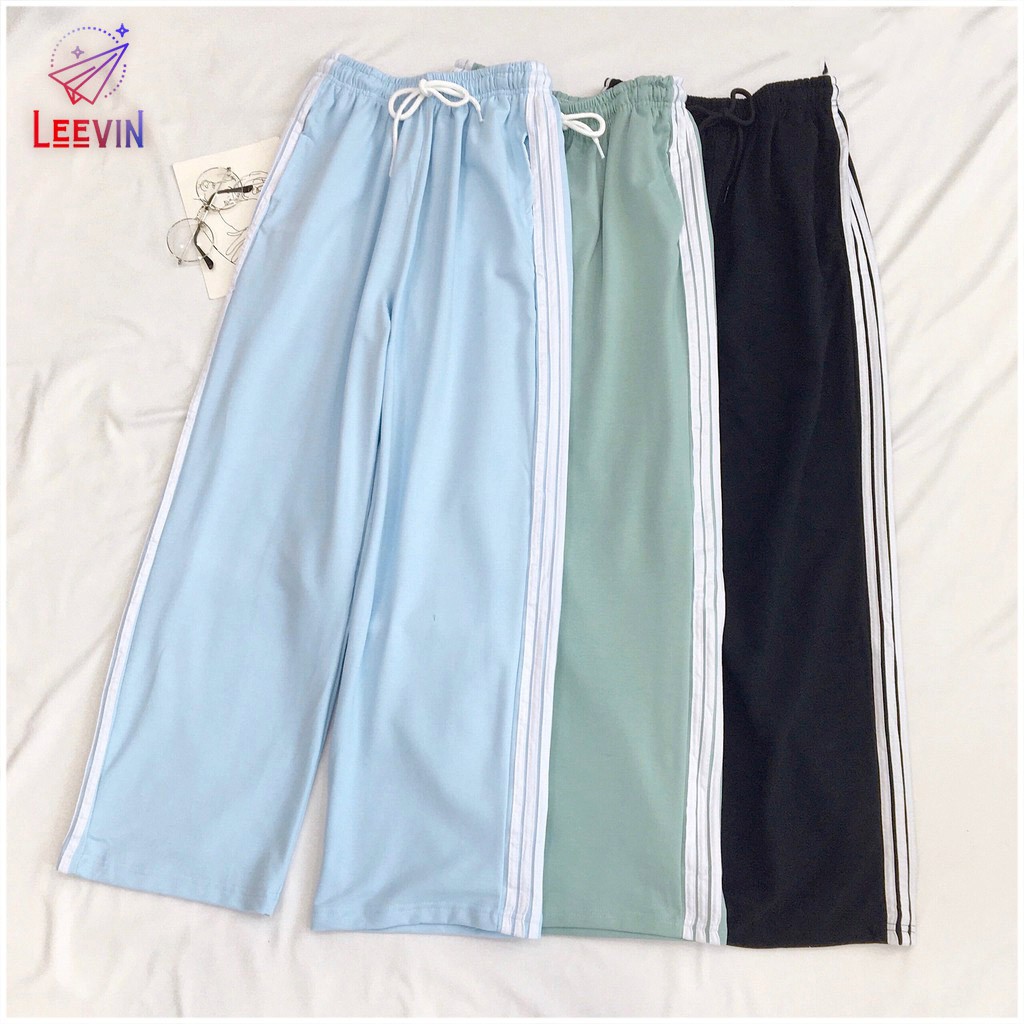 Quần ỐNG RỘNG Nữ 3 Sọc Trắng Unisex Nam Nữ [ NHIỀU MÀU ] - Kiểu quần Baggy nữ lưng cao Culottes Leevin Store