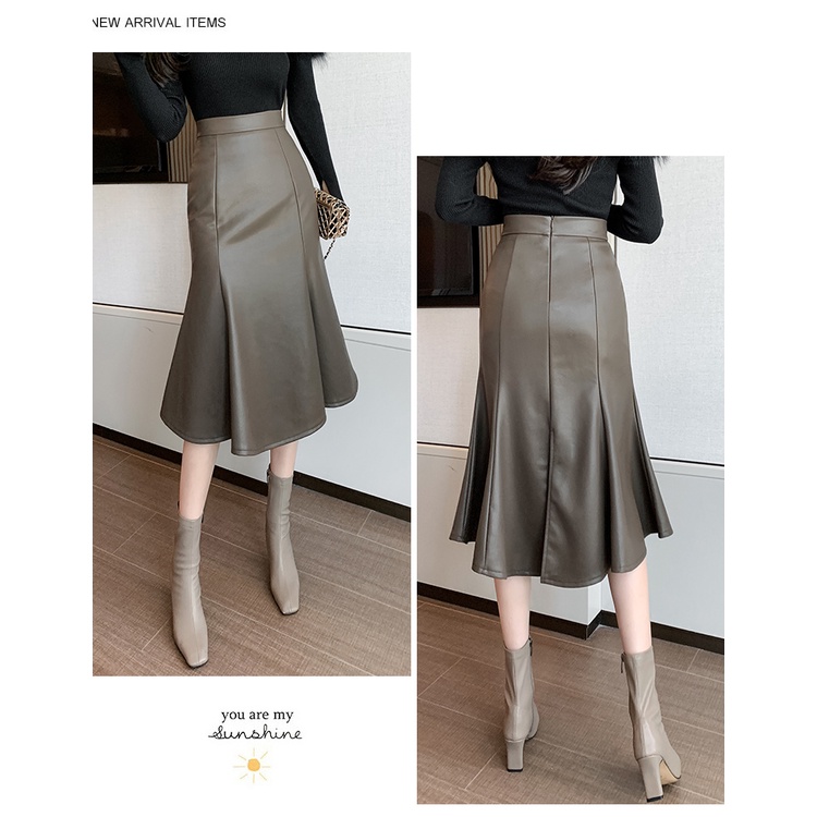 Chân Váy Da PU Dáng Đuôi Cá Phong Cách Hàn Quốc Thời Trang Thu Đông 2023