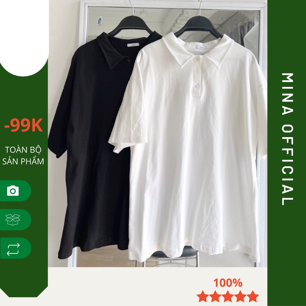 Áo Thun polo Tay Lỡ BASIC Unisex Nam Nữ Cotton Form Rộng MINA OT020