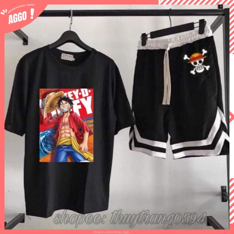 Set Bộ Áo Quần Hè Cá Tỉnh Hoạt Hình One Piece Luffy Đảo Hải Tặc