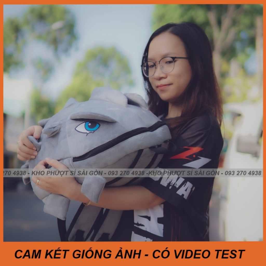 CÓ VIDEO - Balo khủng long bạo chúa vải nhung màu đỏ mịn đựng fullface - mũ 3/4 size lớn đi phượt