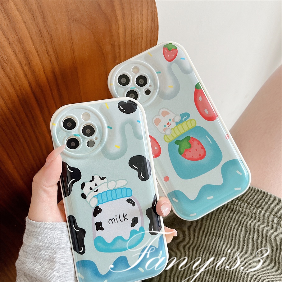 Ốp Điện Thoại Mềm Hình Lọ Sữa Dâu Cho iPhone 14 13 12 11 Pro Max X XR Xs Max 8 7 6 6s Plus SE 2020