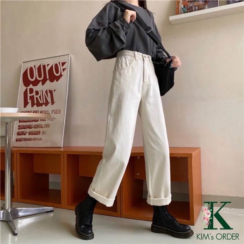 Quần jean nữ ống suông phom rộng, quần bò basic đi học đi làm đi chơi năng động màu đen màu trắng đủ size Ulzzang | BigBuy360 - bigbuy360.vn