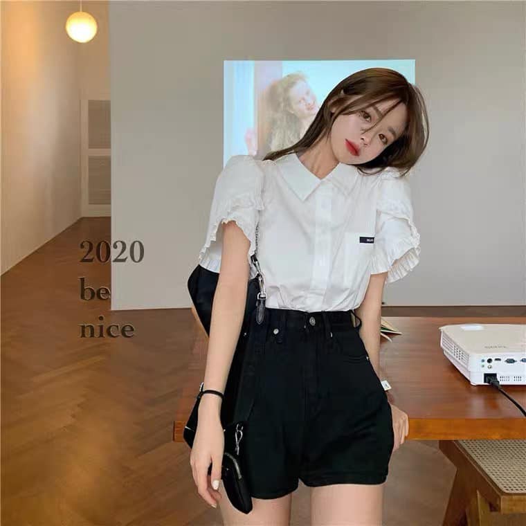 áo sơ mi trắng tay bồng cộc tay chất mềm mại