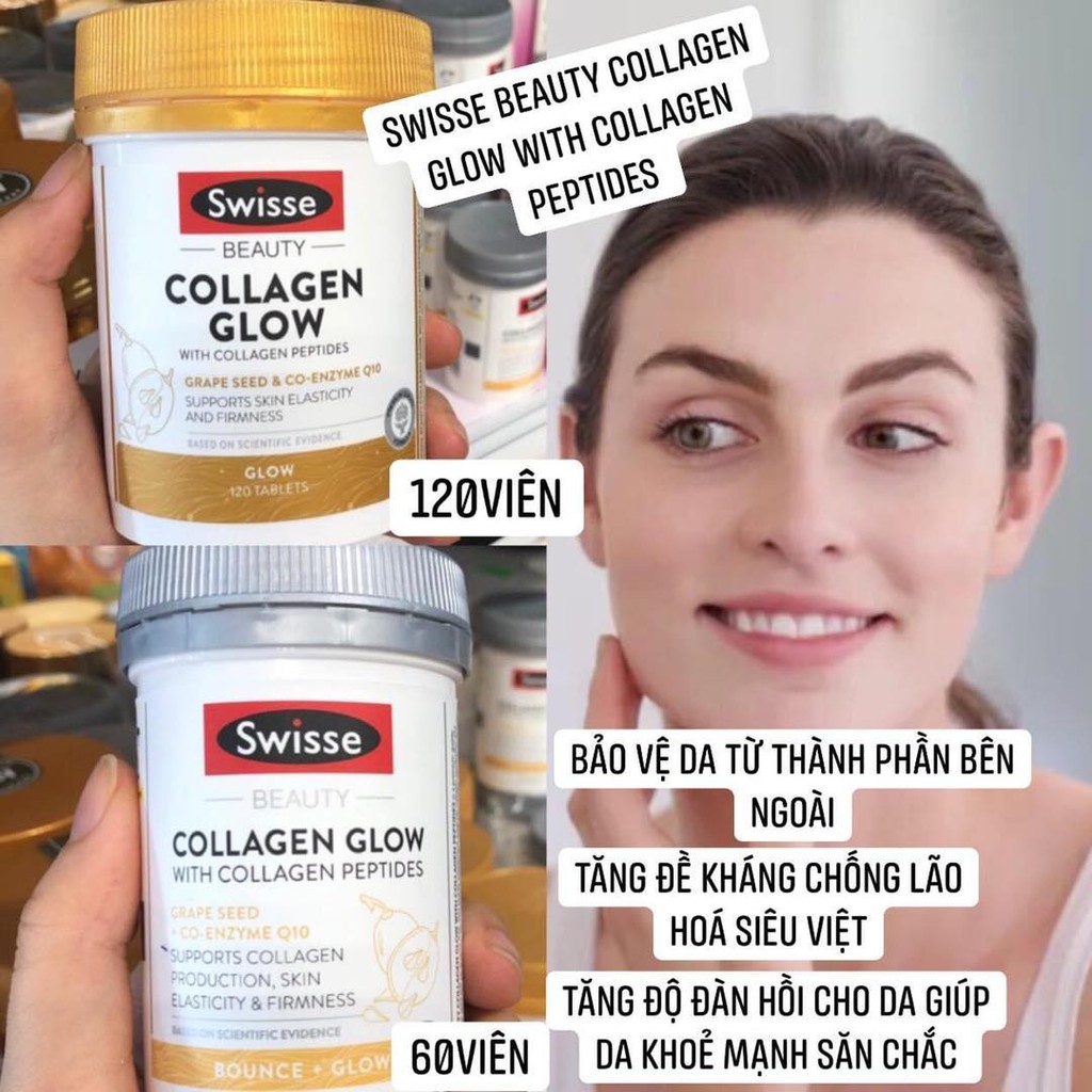 [Hàng Chuẩn ÚC] Swisse Beauty Collagen Glow - Viên uống đẹp da trẻ hóa collagen thủy phân 60/120 viên | BigBuy360 - bigbuy360.vn