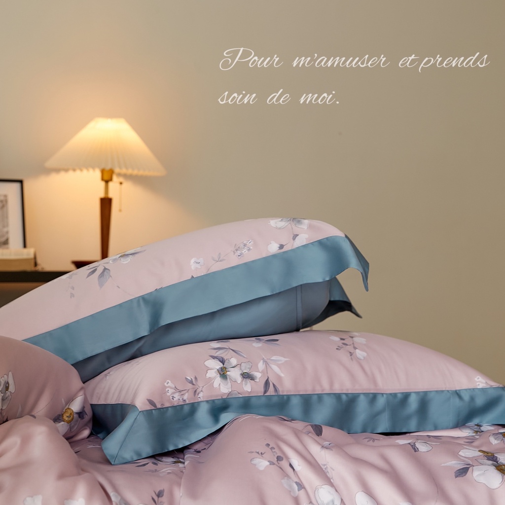 Bộ chăn ga gối cao cấp 100%Tencel 100s, Họa tiết  Hoa xuyến chi, Chất liệu siêu mềm mát mịn Hè 2022