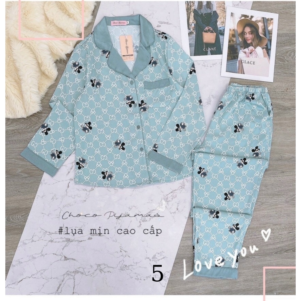 Bộ Pijama Dài Tay- Bộ Mặc Sau Sinh Ở Cữ - Đồ Nữ Mặc Nhà  cao cấp chất lụa mịn Choco Pijamas (Hàng Loại 1)