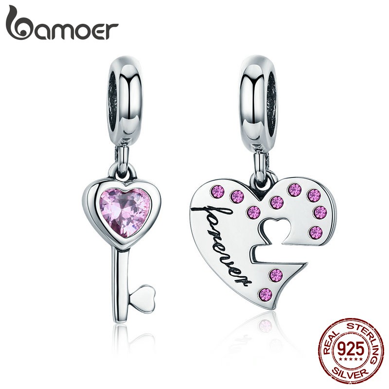 Bamoer Mặt Dây Chuyền Xi Mạ Bạc 925 Hình Chìa Khóa Và Trái Tim Charms