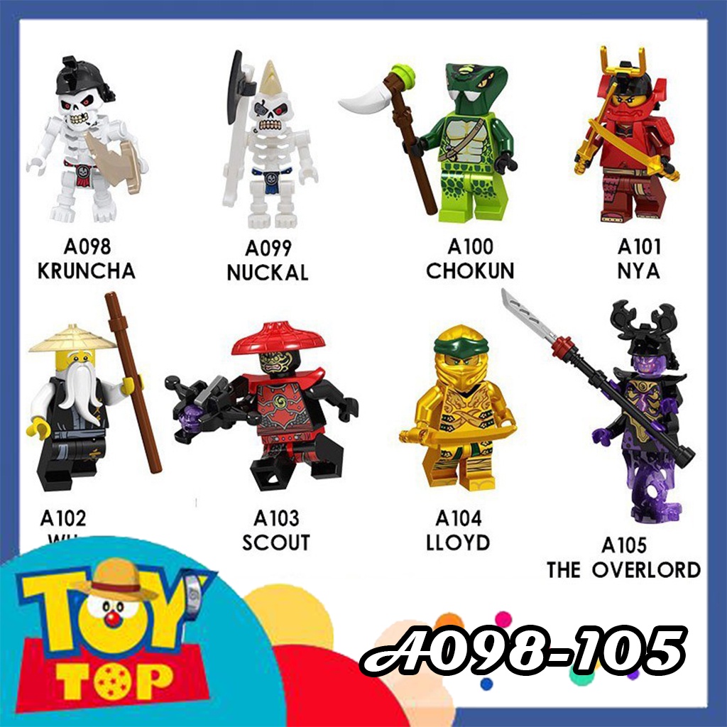 [Một con] Đồ chơi lắp ghép Ninja : Minifigure Ninjago nhân vật quái xương , Lloyd vàng , Overlord A098 A105