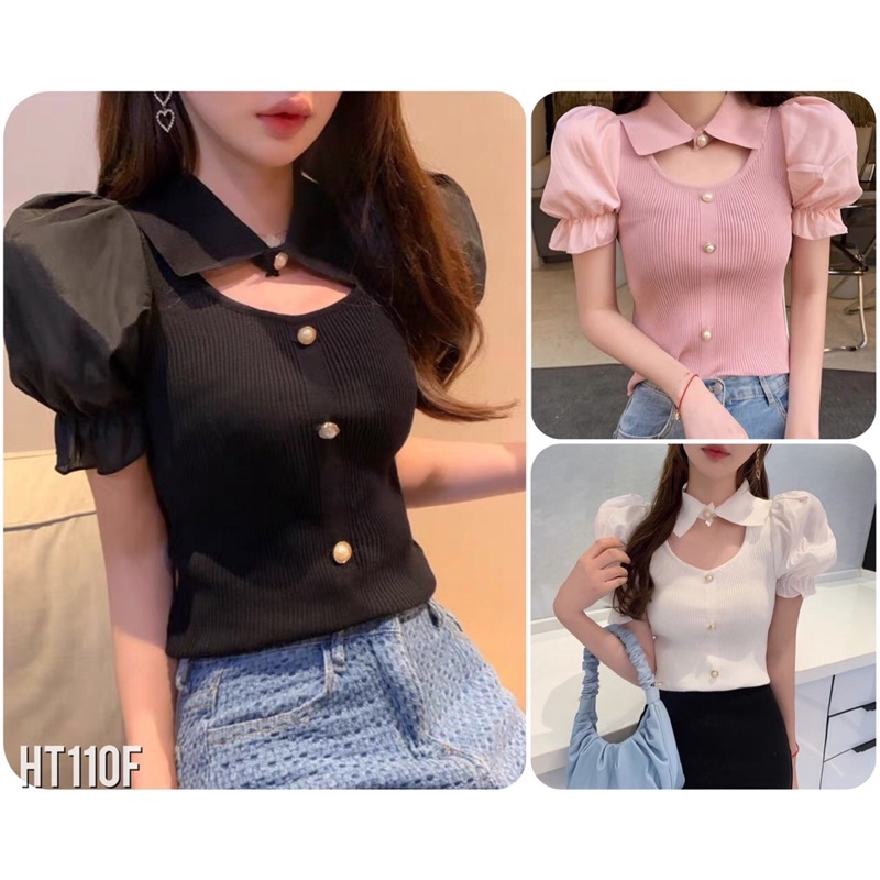 🌐🌐ÁO LEN CỔ BẺ TAY NƠ KHOÉT NGỰC