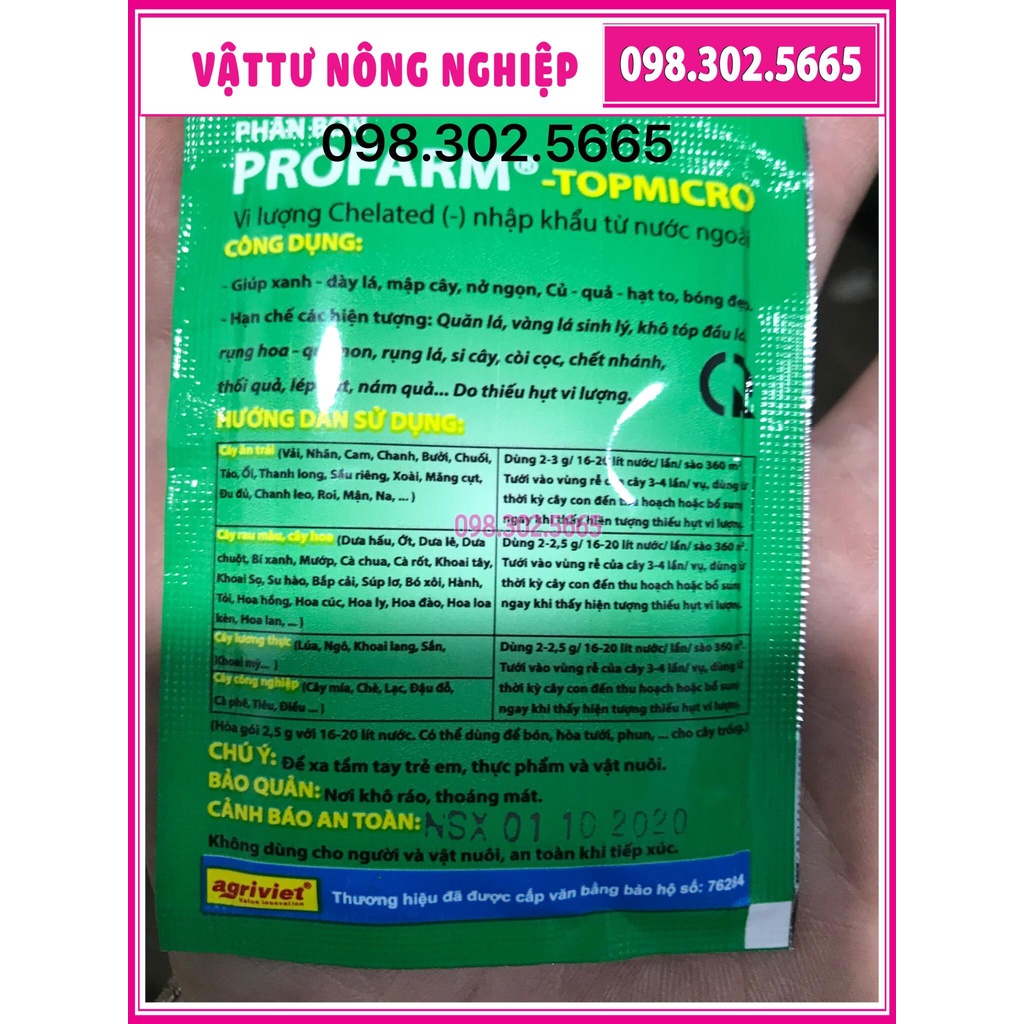 10 gói phân bón lá Siêu Vi Lượng Chelate Profarm TopMicro 2 gram