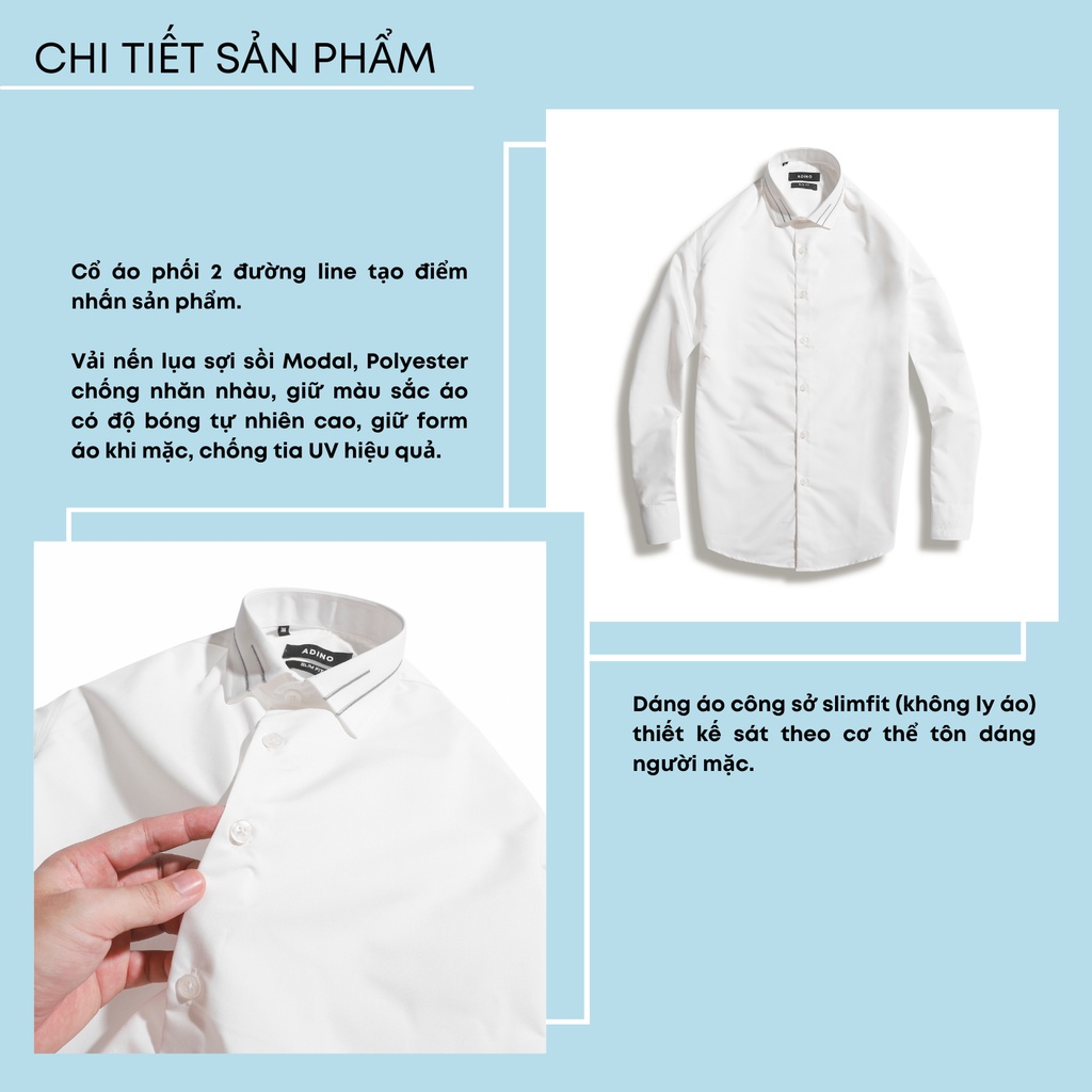 Áo sơ mi nam phối line màu trắng kem ADINO vải nến lụa sợi sồi mềm mịn dáng slimfit công sở hơi ôm trẻ trung SM08