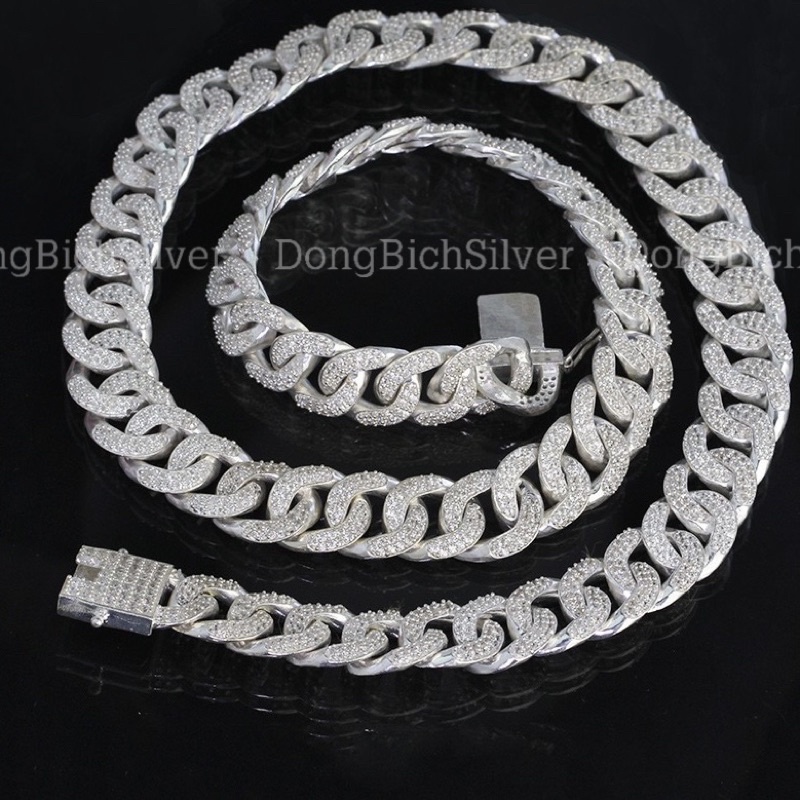 Dây chuyền- vòng cổ bạc 925 đính đá chuẩn Cuban necklace silver