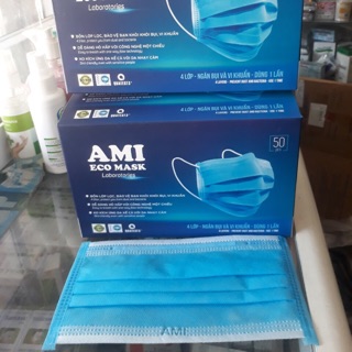 Hộp 50 chiếc khẩu trang y tế 4 lớp kháng khuẩn Ami màu xanh