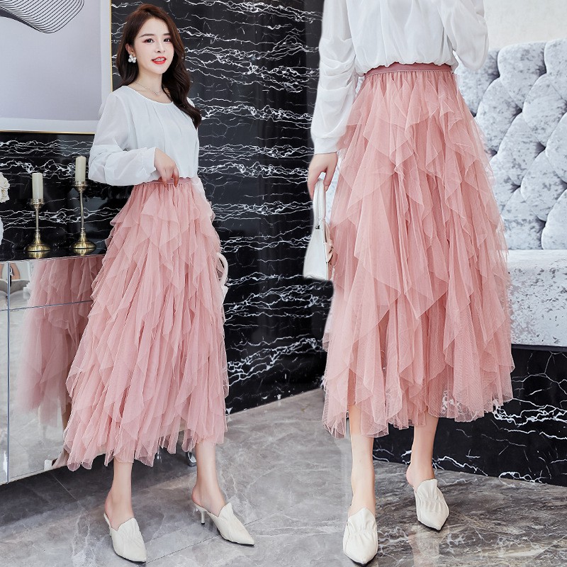 Chân váy dài xếp ly eo ao, chân váy lưới nhọn hoang dã VD0023 | BigBuy360 - bigbuy360.vn