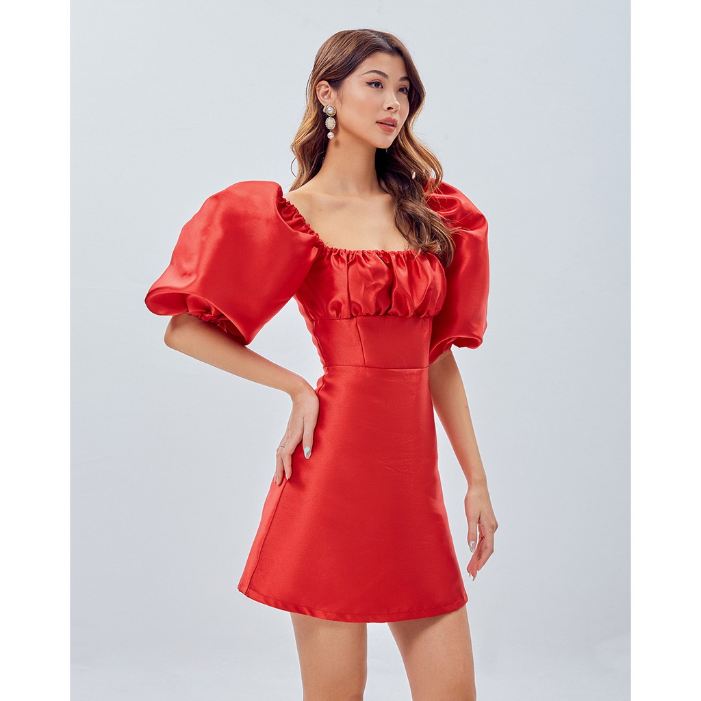 Đầm SheByShj tay phồng màu đỏ - Sandra Dress