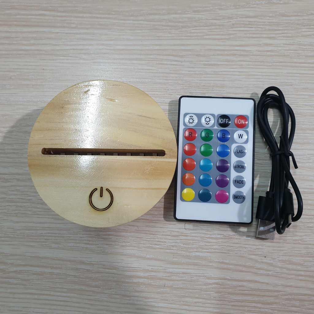 Đế Đèn LED 3D Gỗ / Nhựa - (Remote, 16 Màu Đèn) (Không kèm tấm mica)