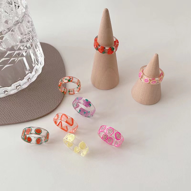 Nhẫn Acrylic Trong Suốt Họa Tiết Trái Cây Dễ Thương