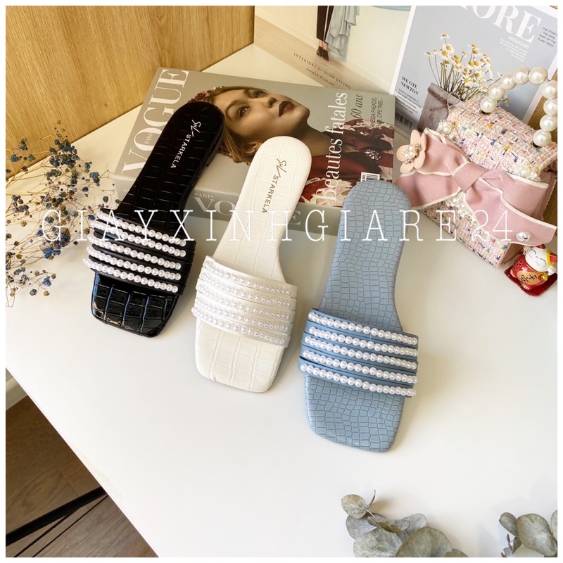 Dép nữ quai ngang đính ngọc 5dây (fom nhỏ)