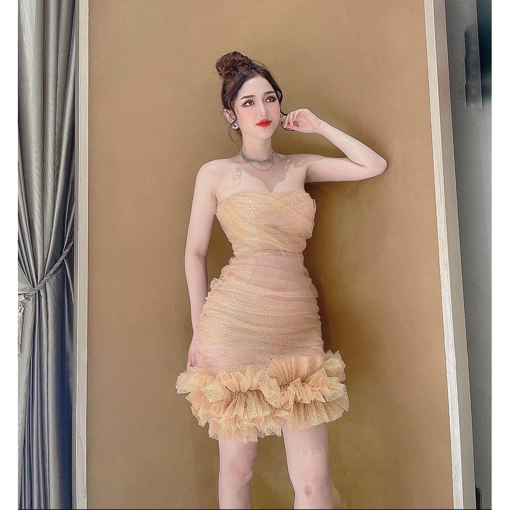 [HCM] Đầm Ôm Body Bèo Lai Cúp Ngực Umi Phối Kim Tuyến (Có Mút Ngực)  Thời Trang Nữ Sam Closet Free Size 40-55kg