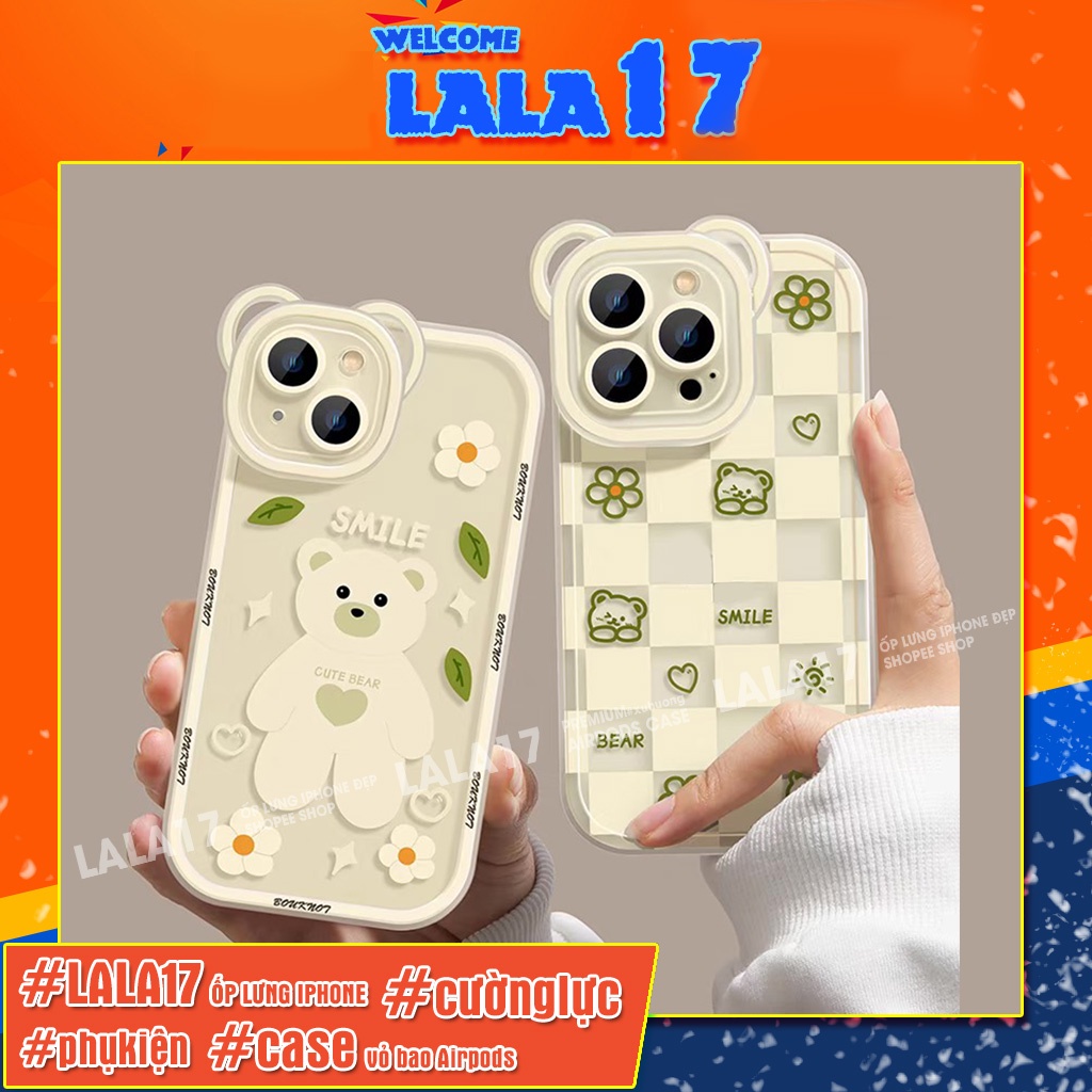 Ốp lưng iphone tai gấu đẹp cặp đôi smile x xsmax 11 12 13 pro max 7 8 Plus