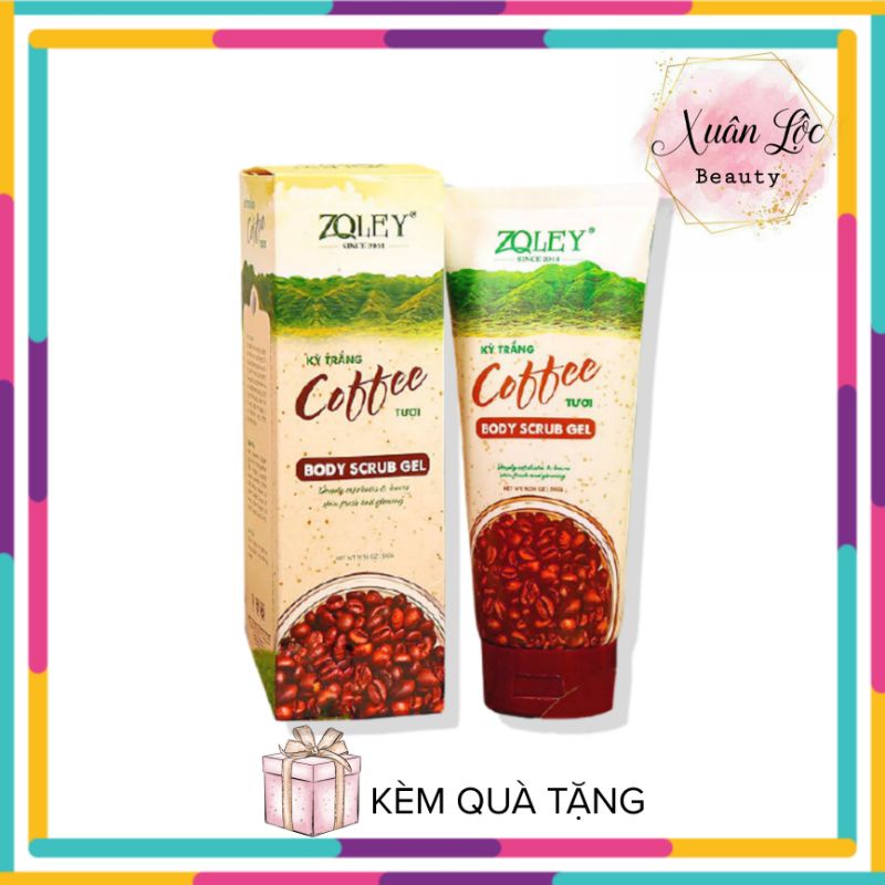 Tẩy Tế Bào Chết Body - Kì Trắng Coffee Tươi Body Scrub Gel Zoley 300g kèm quà tặng