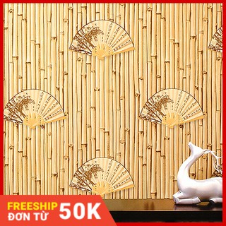 Giấy dán tường tre vàng quạt kiểu Nhật Bản khổ 10m x 53cm - 3D093