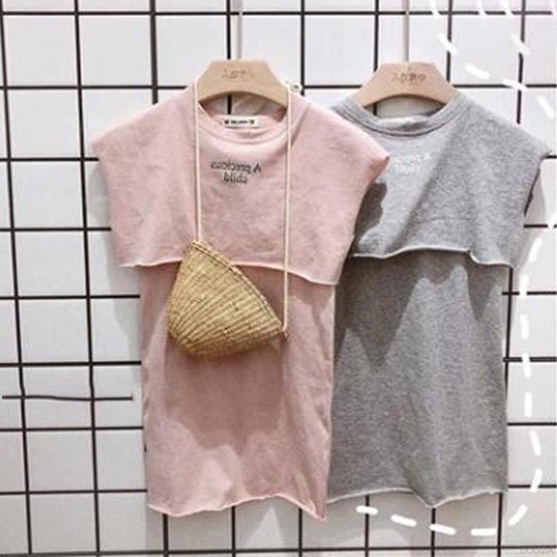 Set Áo Thun Ngắn Tay In Chữ Và Chân Váy Thời Trang Mùa Hè Hàn Quốc Cho Bé Gái